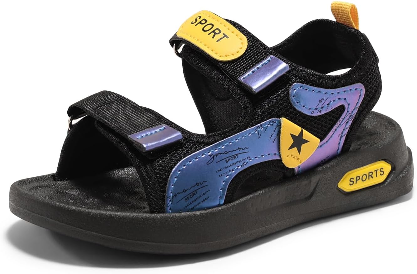 Haloumoning Boys Sandals Double Adjustable Strap Open Toe Sandals Fashion Color Block Beach Shoes