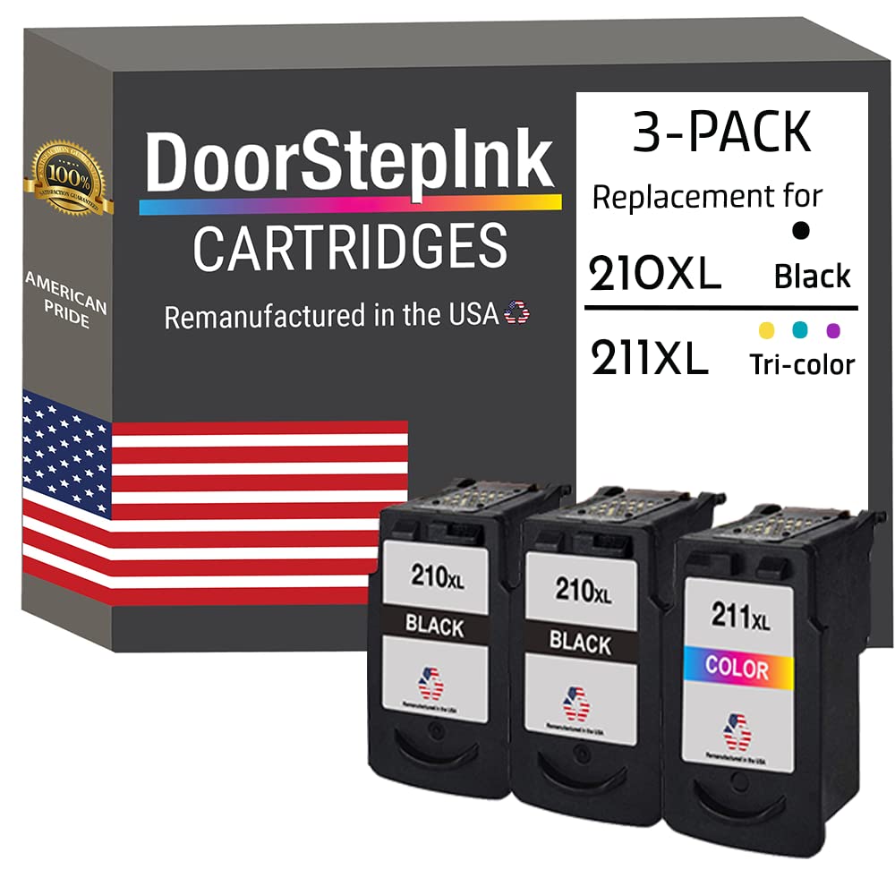DoorStepInk PG-210XL Black & CL-211XL Color Remanufactured Ink Cartridge Replacement for Canon PG-210XL/CL-211XL — Compatible with PIXMA iP2700/MP250/