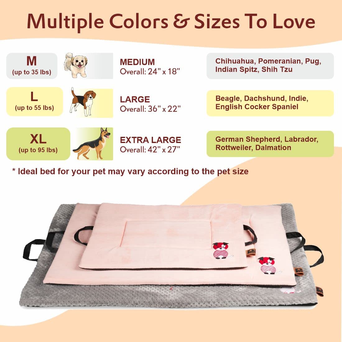 PETTER WORLD All Weather Luxury Orthopedic Memory Foam Crate Mat for Joint Support & Pressure Relief (Peach Pearl) (Extra Large (42"X27")) 3