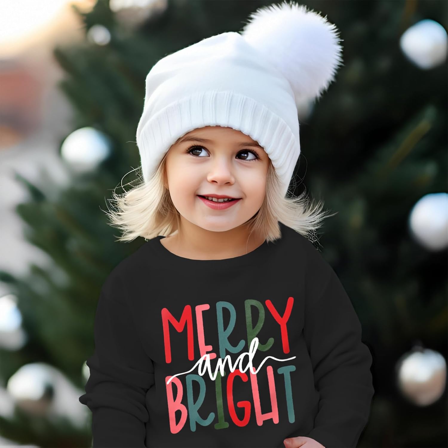 Christmas Sweatshirt for Toddler Boys Girls Merry and Bright Pullover Shirts Crew Neck Tops Long Sleeve Clothes(Black,18-24Months) - Image 3