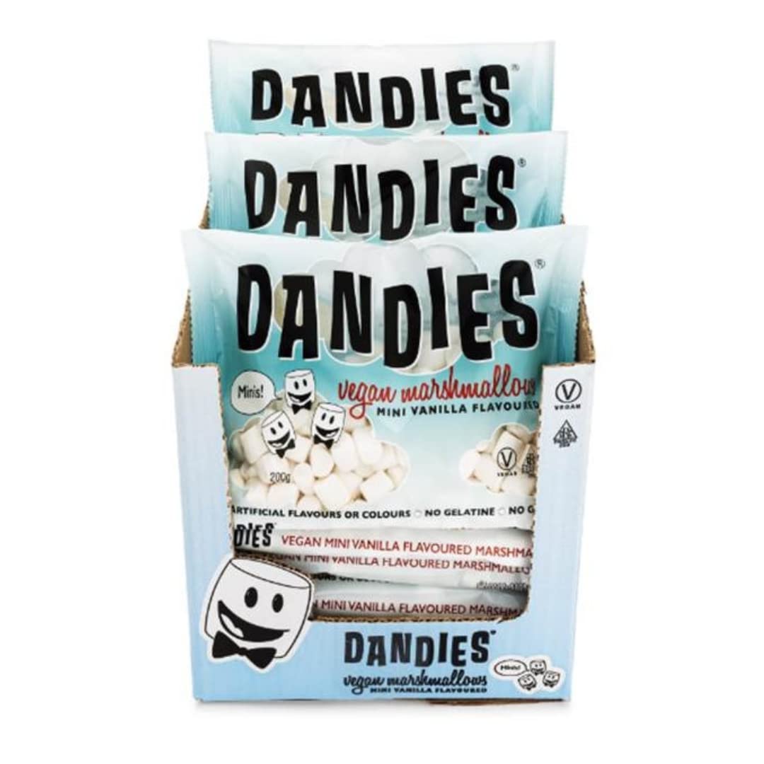 DandiesVegan Vanilla Flavoured Mini Marshmallows Multipack β 12 x 200 g Bags | Vegetarian Friendly | Gluten Free | Non-GMO | No Artificial Flavours or Colours | Allergen Free | Plant Based Snack