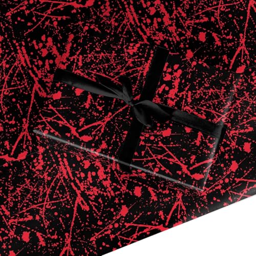 Blood Splatters Halloween Wrapping Paper Horror-Themed Gift Wrap for Birthdays Pranks & Joke Presents Red Splatter Design Recyclable & Eco Friendly - 2 Sheets (50cm x 70cm)