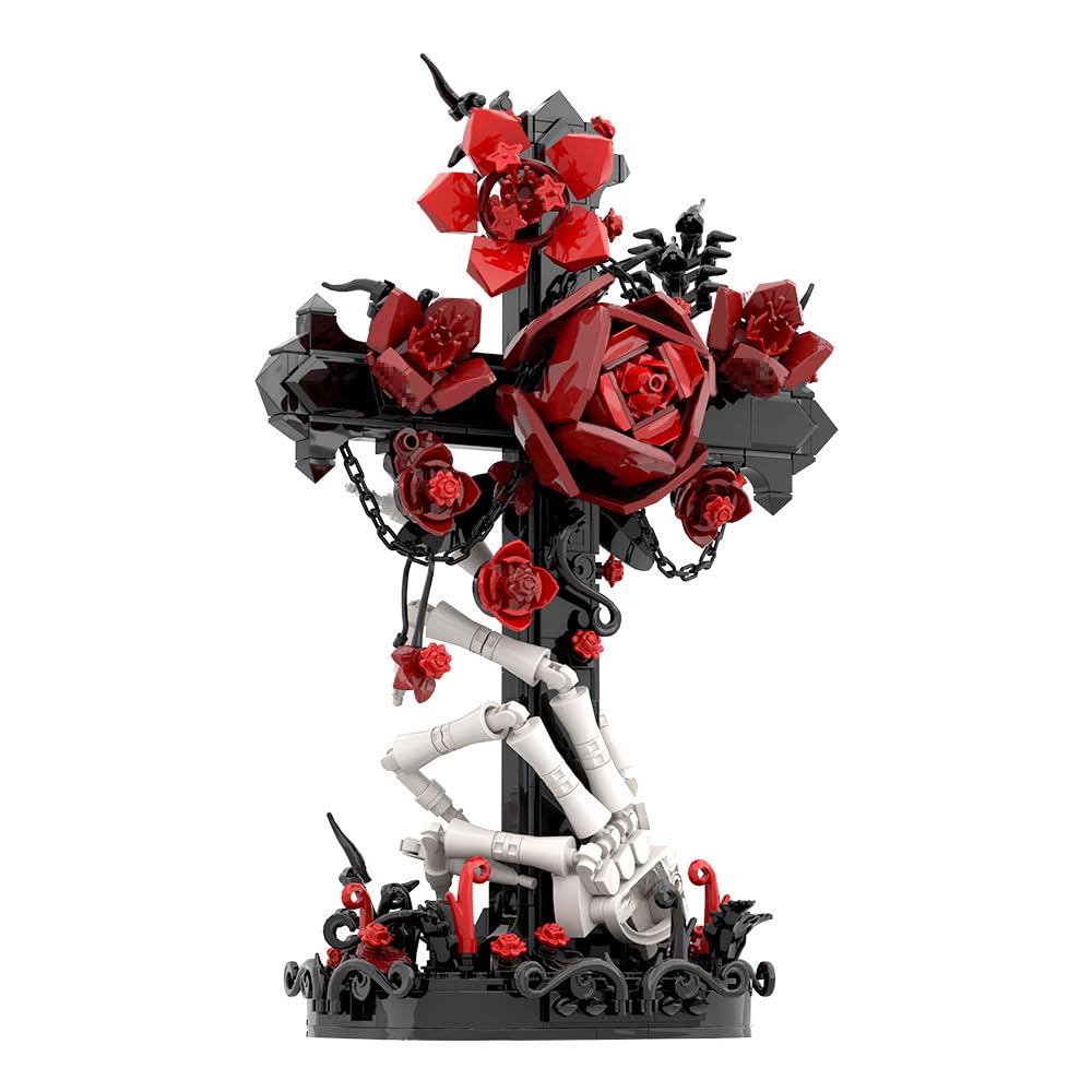 KeKeDuo Juego de construcción de bloques de construcción de cruz y rosa, 636 + bloques de sujeción MOC Custom Creatividad, Maqueta de Creatividad, Gótico Decoración del Hogar Regalos para Aniversario