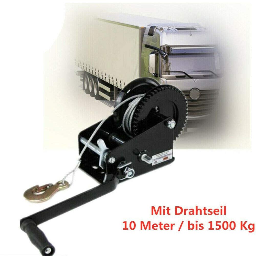 Cabrestante Manual De 1500 Kg Con Cable De Acero De 10 Metros - Para Remolques, Caravanas, Barcos O Uso Forestal, Galvanizado Y Resistente