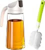 VUL Oil Dispenser, Auto Flip Cap Oil Bottle for kitchen, 630ml Glass Olive Oil Bottle with Brush, Non-Drip Spout, Leakproof, Non-Slip Handle Container for Kitchen Cooking