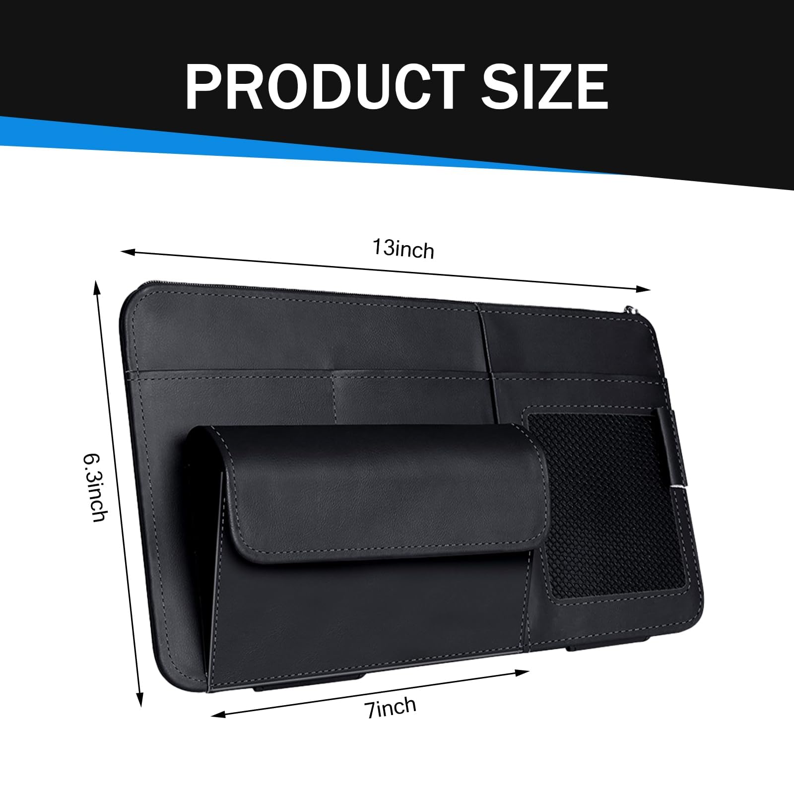 icykale 1 PC Car Sun Visor Storage Bag, Sun Visor Multi-Pocket Storage Folder, Zippered ID Card Holder, Universal for Most Cars (Black)