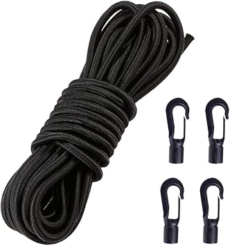 1/4" x 10 Elastic Bungee Shock Cord - Kayak Stretch String Rope with Bungee Shock Cord Hook Suitable for Boat Camping Accessories, Exercise, Fitness and Outdoor Enthusiasts 10 Feet Rope + 4 Hooks