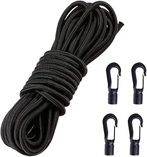 1/4" x 10' Elastic Bungee Shock Cord - Kayak Stretch String Rope with Bungee Shock Cord Hook Suitable for Boat Camping Accessories, Exercise, Fitness and Outdoor Enthusiasts (10 Feet Rope + 4 Hooks)