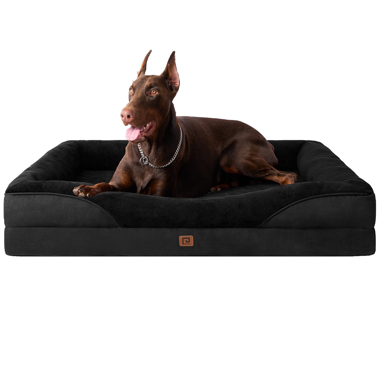 EHEYCIGA Memory Foam Dog Beds XXXL, Orthopedic Giant Dog Beds Sofa with Sides and Waterproof Liner, Pet Couch with Washable Removable Cover and Non-Slip Bottom, 132x104x20cm, Black