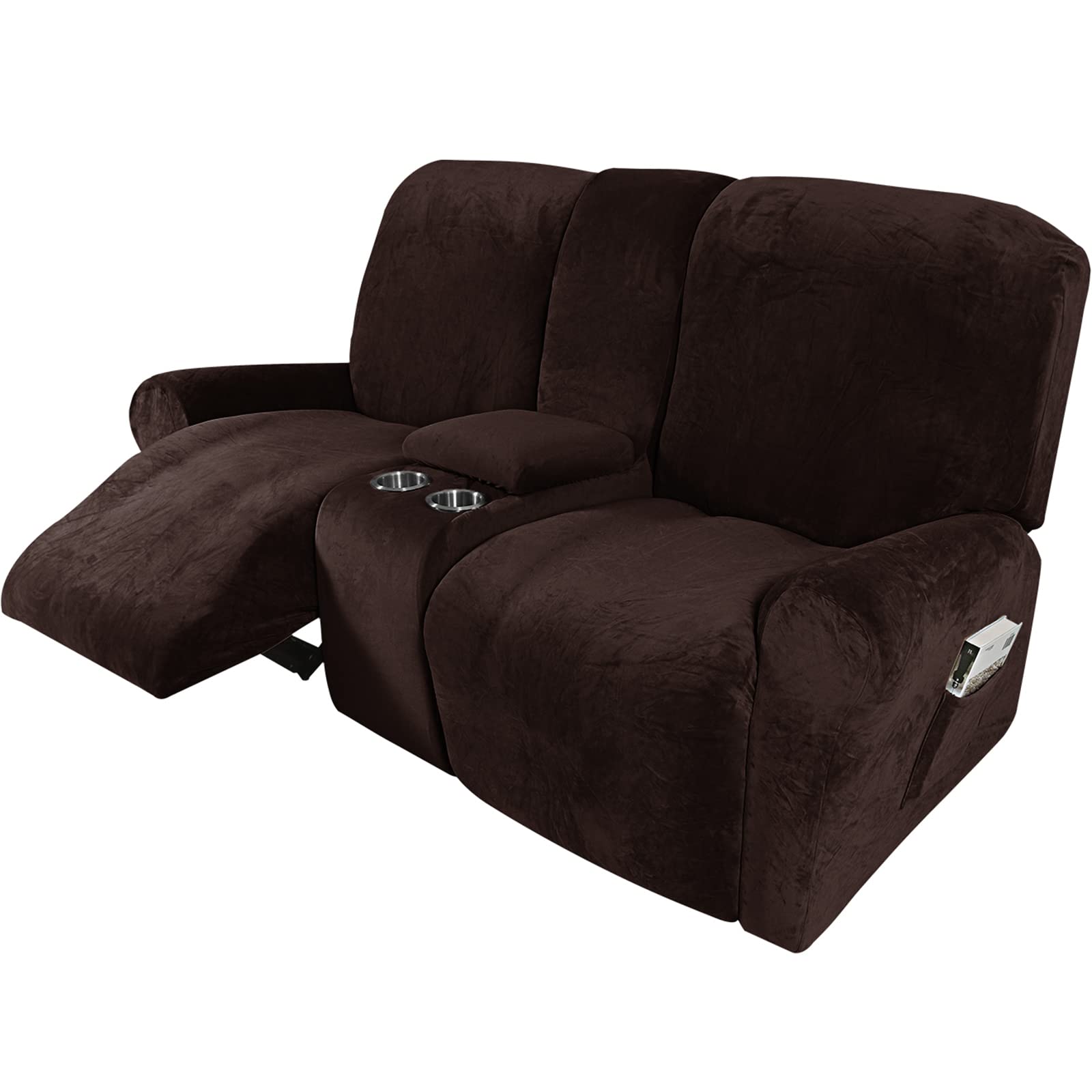 UIHECTA Recliner Sofa Cover, Velvet Stretch Reclining Sofa Covers, with Middle Console Sofa slipcover, Washable Furniture Protector Sofa Slipcover,012,2 person seat(set of 8)