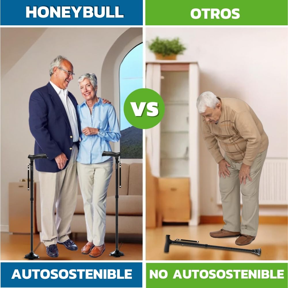 HONEYBULL Bastón para Hombres y Mujeres - Plegable, Ajustable, Abatible, Bastón Portátil, Punta Pivotante, Resistente | Bastones para Personas Mayores y Adultos