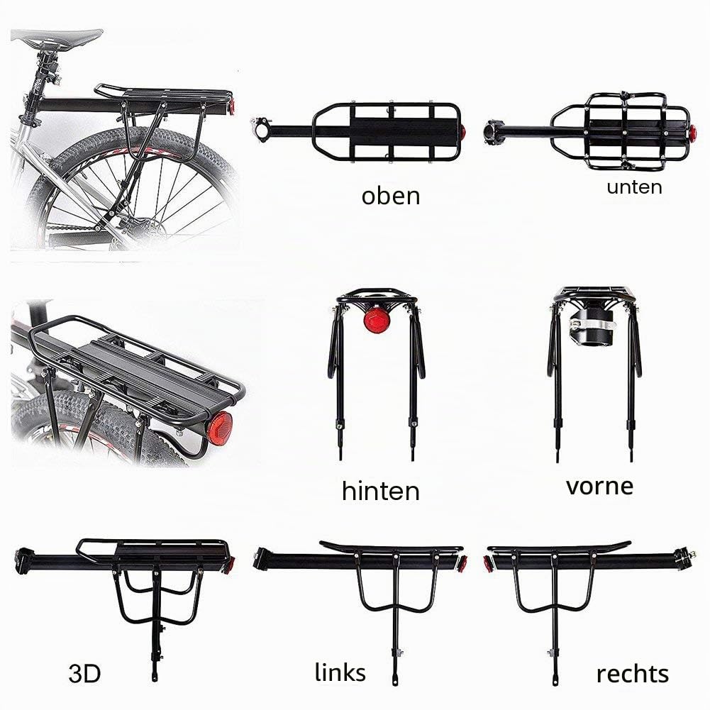 MAIKEHIGH Einstellbare Träger Fahrrad Gepäckträger Fahrradzubehör Ausrüstung Ständer Reitstock Fahrradträger Racks mit Reflektor (Schwarz)