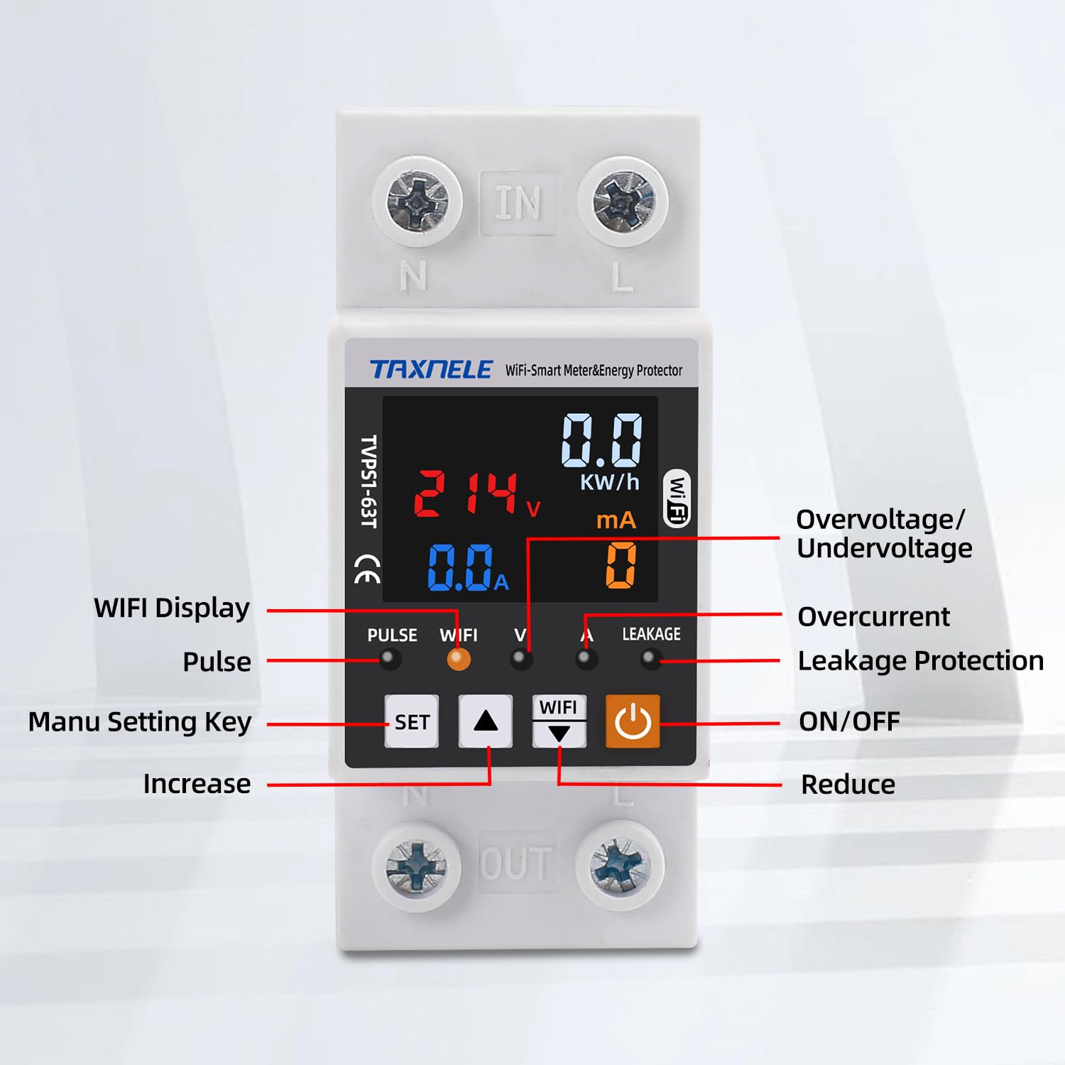 Misuratore di energia intelligente TUYA WiFi AC 63A 85-300V WiFi Smart Earth Leakage sopra sotto il monitor di energia elettrica del protettore di tensione APP Telecomando Smart Life 230V