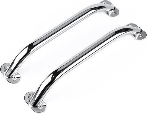 Marinebaby Pasamanos ovalados de 12 pulgadas, mango de agarre pulido, pasamanos de acero inoxidable para yates marinos/RV (2 unidades)