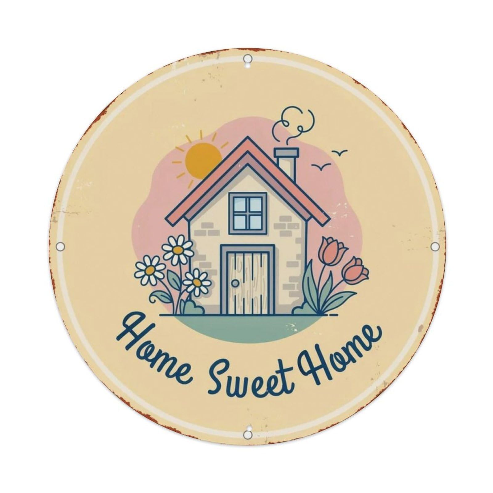 Home Sweet Home Hand Drawn Metal Tin Sign Plaque