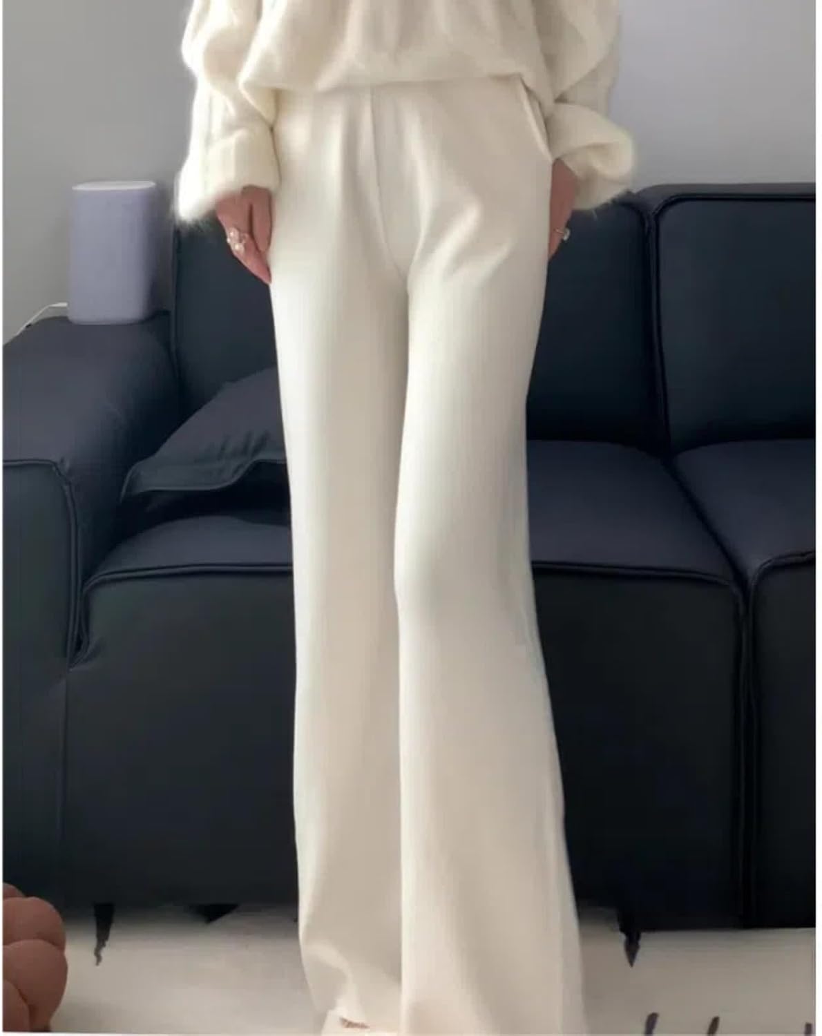 CHONG FENG XIA Autumn and Winter Wool Knitted Loose Straight Pants for Women Cashmere Wide Leg Pants