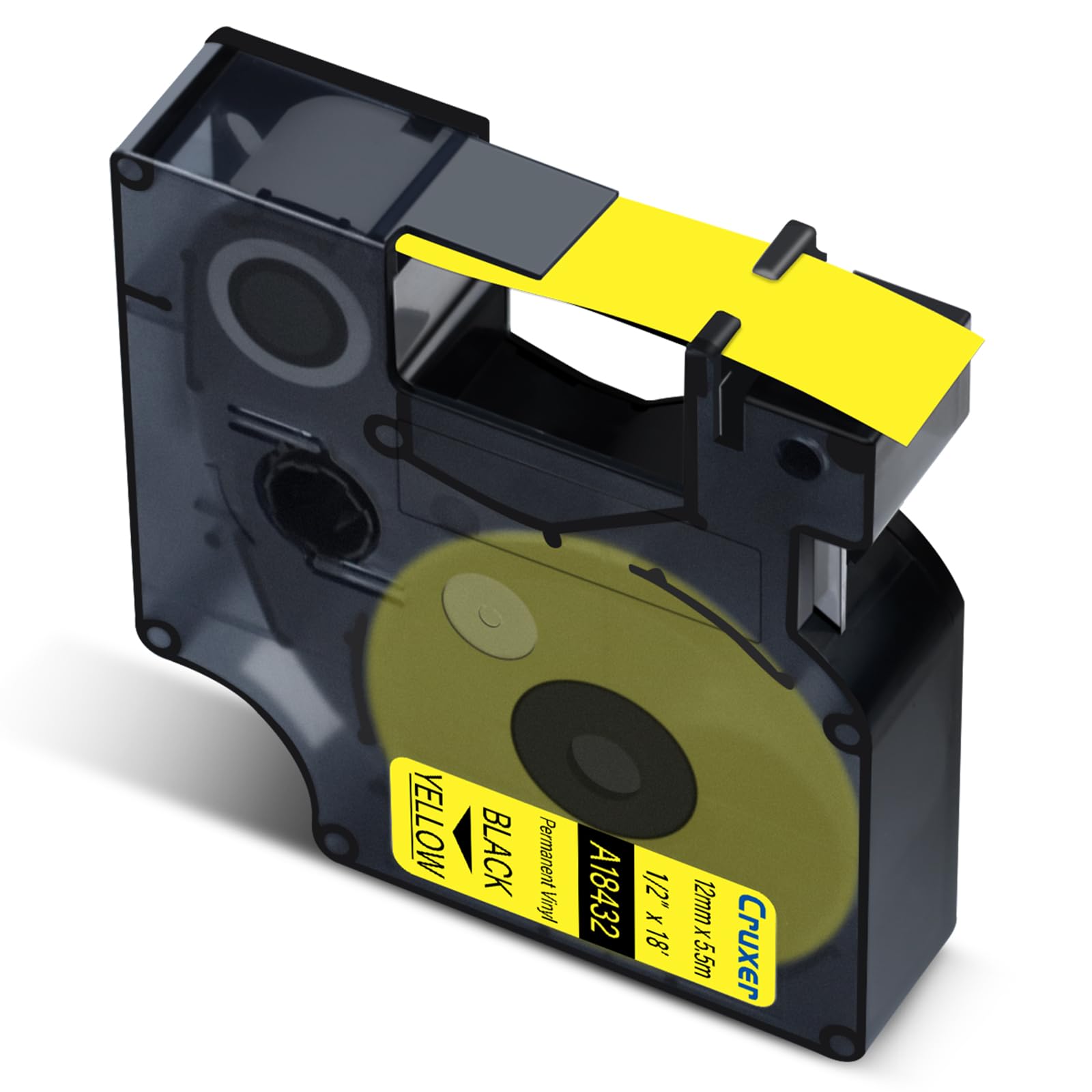 Cruxer Paquete de 40 cintas de etiquetas de vinilo compatibles con Dymo IND 18432 S0718450 A18432, negro sobre amarillo, 12 mm x 5,5 m, repuesto para Dymo Rhino 1000 4200 6000 LabelWriter 450 Duo ILP