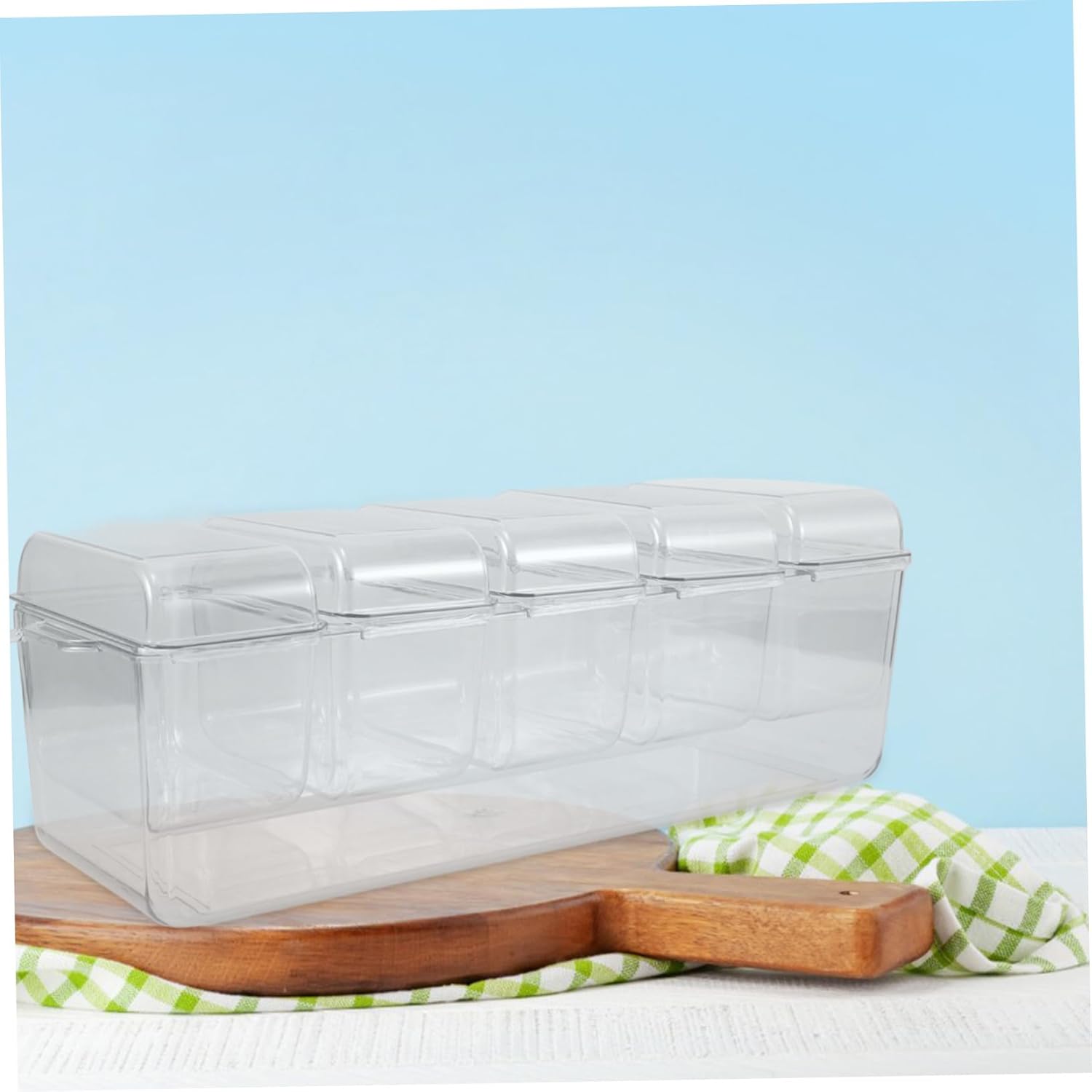 KICHOUSE Chilled Condiment Server Set Tongs and Forks Detachable Fruit Salad Organizer Compartment Condiment Dispenser for Home and Outdoor Use