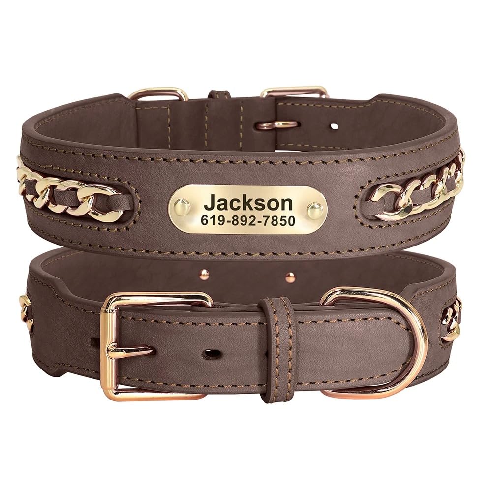 Collare Per Cani Personalizzato Per Cani Di Grossa Taglia Collare Identificativo Con Nome Inciso Per Cani Di Taglia Piccola,Media E Grande,Design In Metallo,Marrone,l