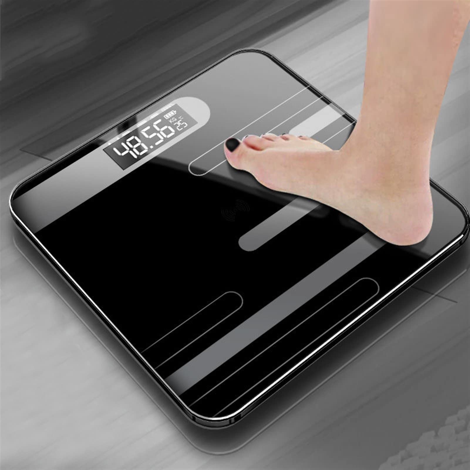 JINGYAN Básculas digitales Bathroom Weighing Scale Smart Body Scales LCD Display Glass Digital Weight Electronic Floor Health Balance(Schwarz)