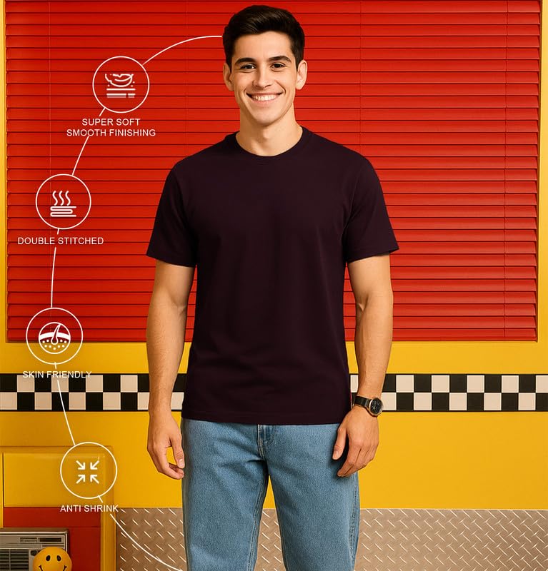 Image of Sleepynuts Men's Regular Fit Round Neck Half Sleeves Solid Casual Wear T-Shirt