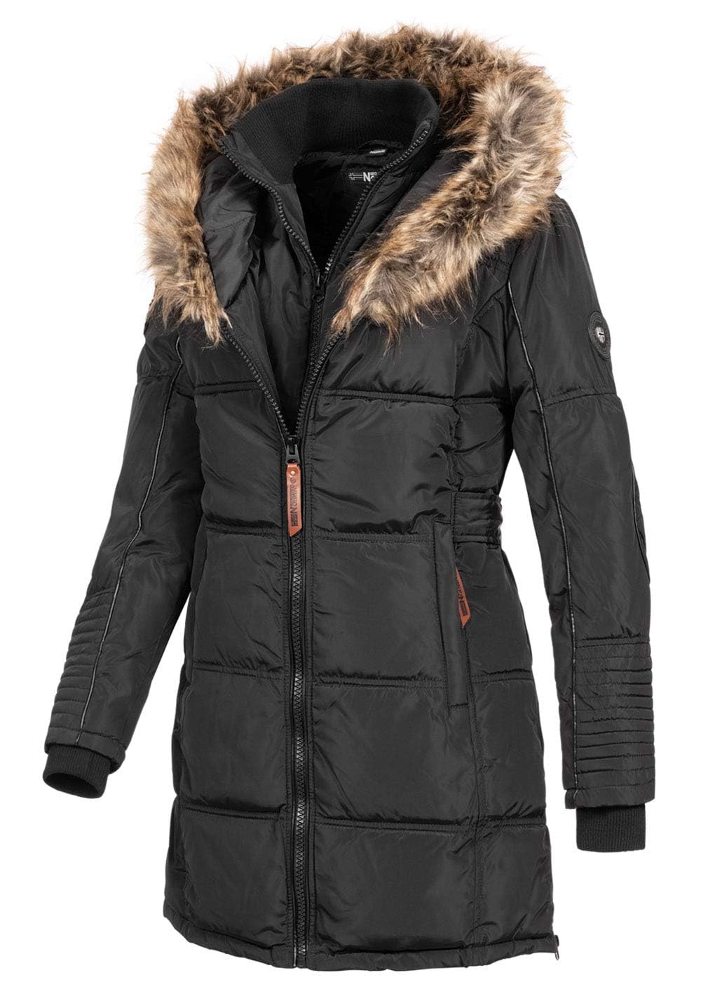 Geographical Norway Belissima - Chaqueta de invierno para mujer con capucha de piel
