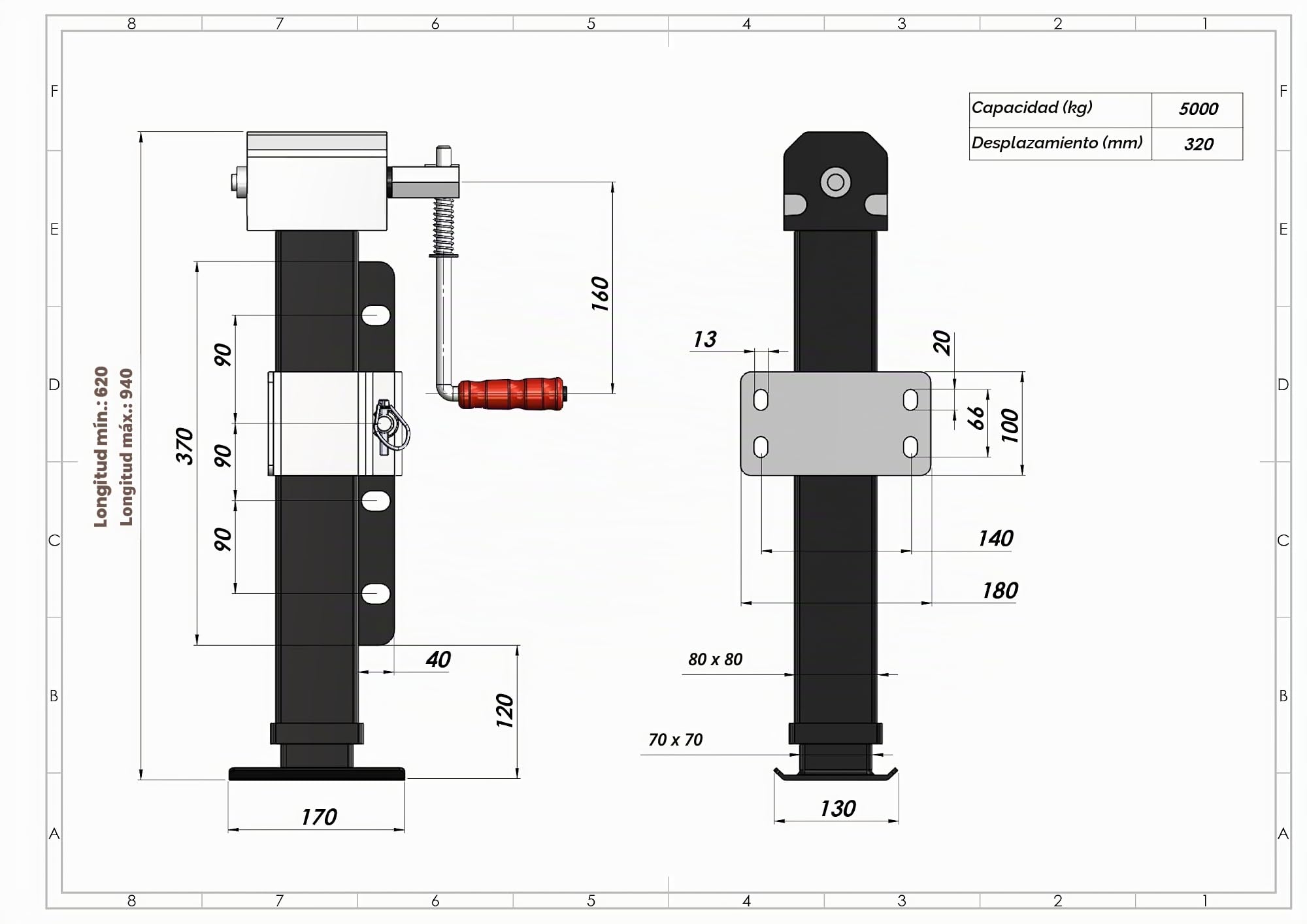 Spare Parts Holland Pie de apoyo con engranaje para remolque, soporte para remolque (5000 kg)