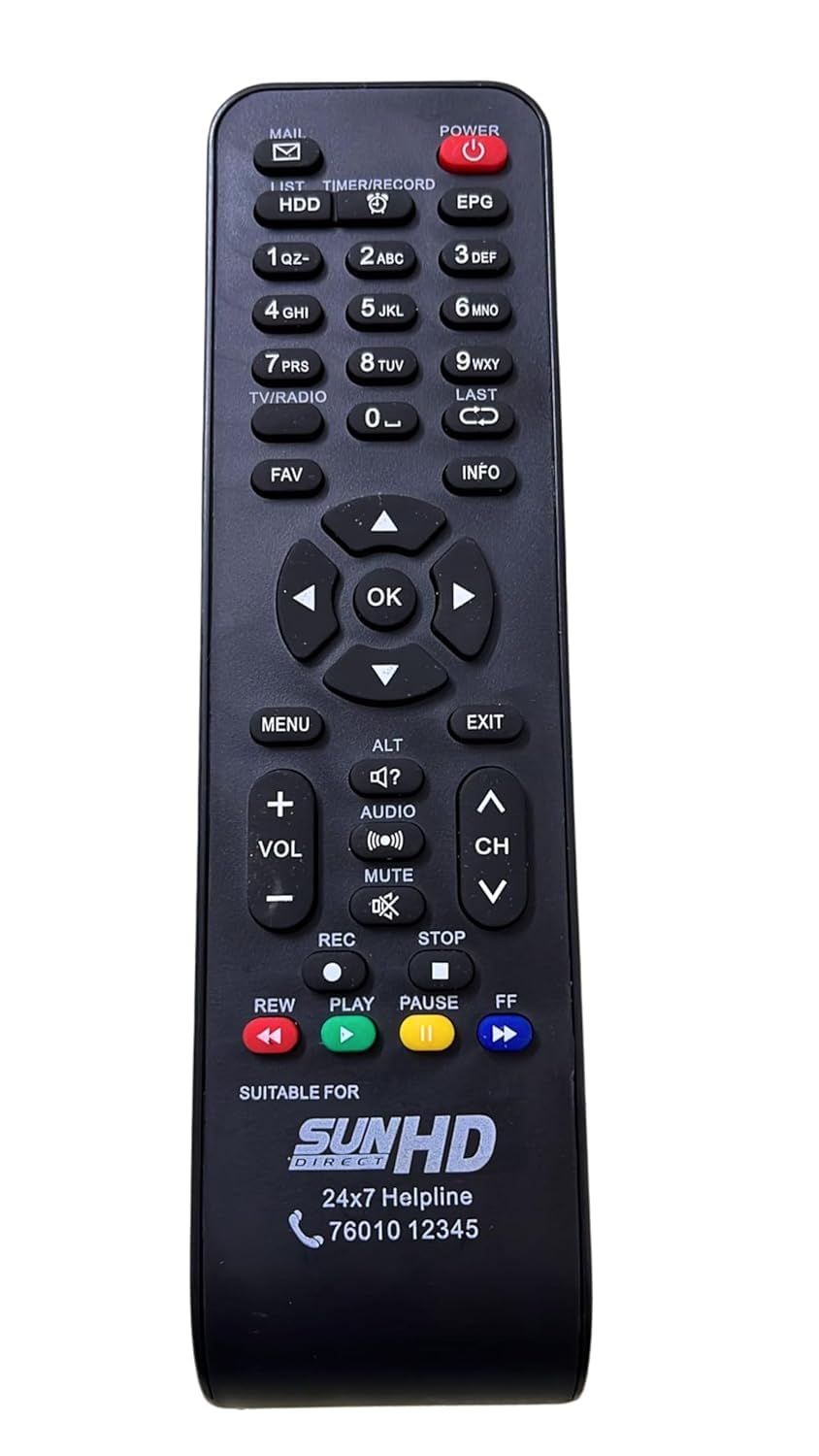 V4® Remote Compatible for Sun Direct Universal DTH Set-Top Box | Easy Grip & Durable Sun DTH HD Remote with Recording, Rewind, Forward and Other Function Button (Black) (B0D738SJ19) Amazon Price History, Amazon Price Tracker