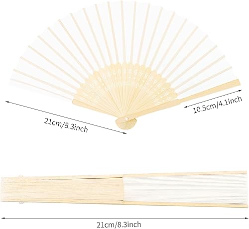 Miniatura 2 de URATOT 48 ventiladores plegables blancos de seda de bambú plegables ventiladores de mano para bodas, decoración de fiestas Blanco,Varios