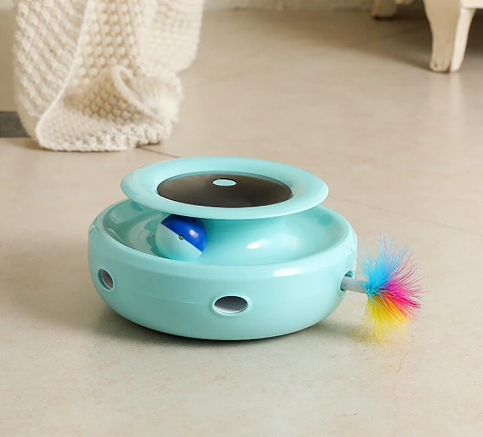 LETIAN Jouet Chat Intelligent, Jouet Chat Interactif, Jeux pour Chat Automatique À Plume, Jeu Tourbillonnant Chaton pour Appartement Intérieur Piles Incluses, Bâton De Chat Drôle A