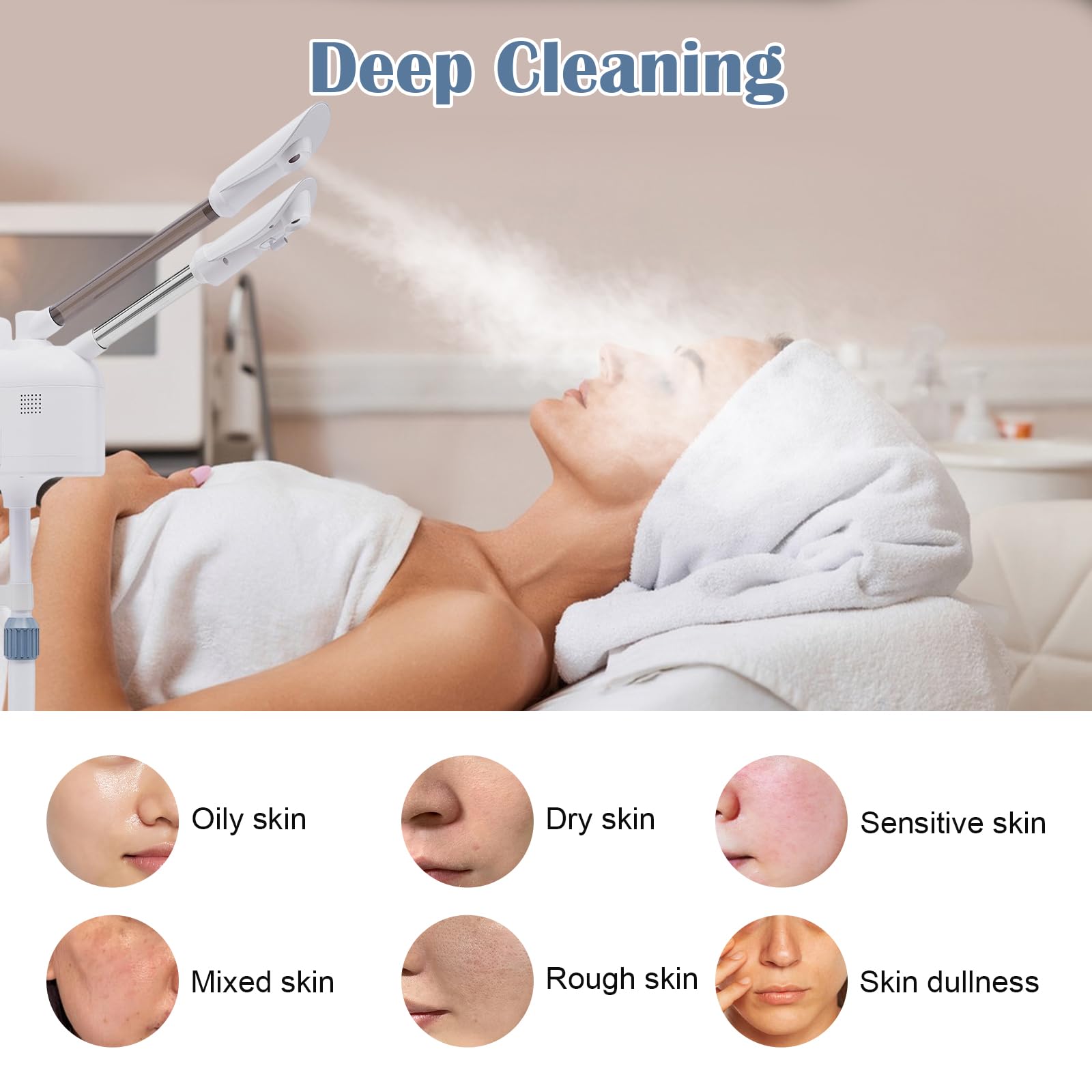 Vapozone Esthetique Professionnel 3 en 1 Vapeur Facial Visage avec Lumière LED et Loupe Hauteur Réglables Mode Chaud et Froid Buse Rotative 360°