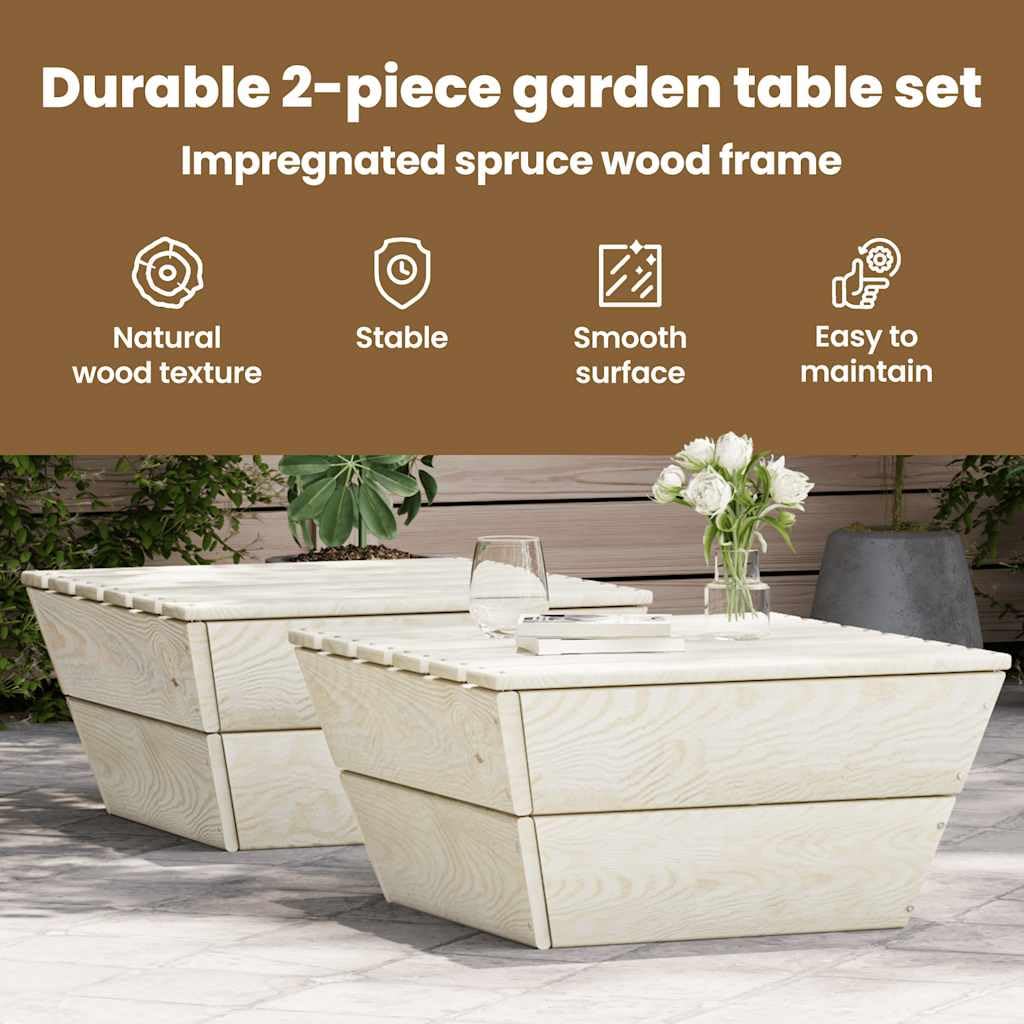 vidaXL 2X Madera de Abeto Impregnada Mesas de Jardín Centro Exterior Patio Terraza Balcón Café Té Sofá Muebles Mobiliario Duradera Robusta
