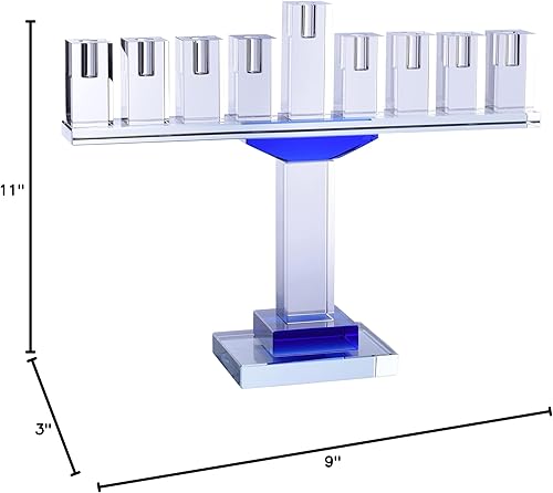 Miniatura 7 de Menorá de Hanukkah de cristal azul  Se adapta a todas las velas estándar de Janucá  Menorá moderna de cristal para Janucá  9 pulgadas de alto Ner