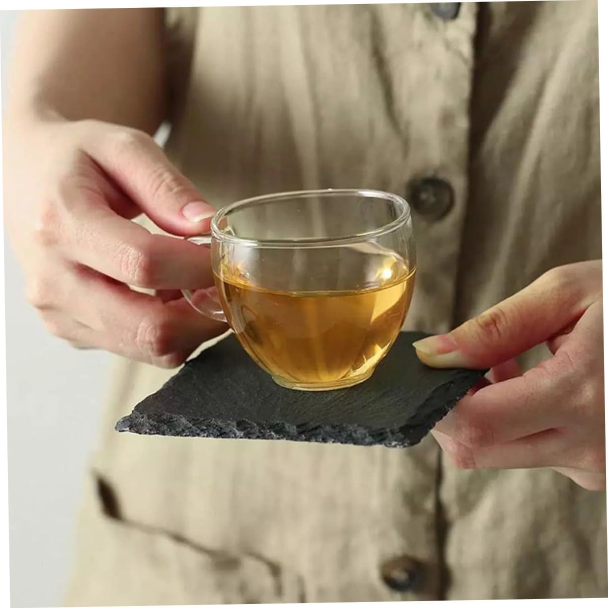 12Pcs Natural Rock Square Drink Coasters Non-Slip Heat Resistant Cup Mats for Bar Kitchen Home Protection