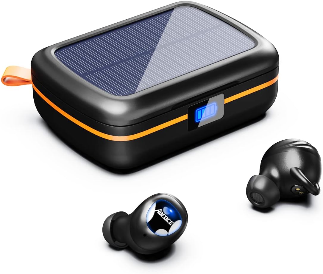 ABFOCE Wireless Earbuds ENC Noise Cancelling, TWS Bluetooth 5.1 Headphone, 160H Playtime, IPX6 Waterproof, with Solar Charging Case and USB-C Fast Charge, Hi-Fi Stereo Sound Earphone for Sport/Work