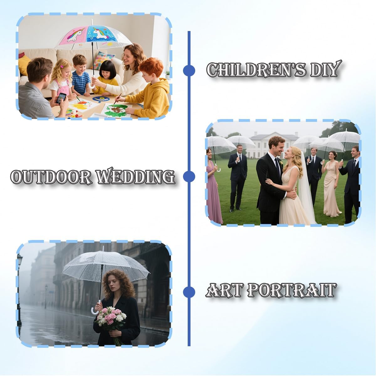 16 Pcs Clear Umbrella Wedding,Clear Umbrellas for Rain Bulk,Transparent Large Clears Umbrella with J Shaped Handle Suitable for Weddings,Bride and Groom Gifts,Outdoor Activities