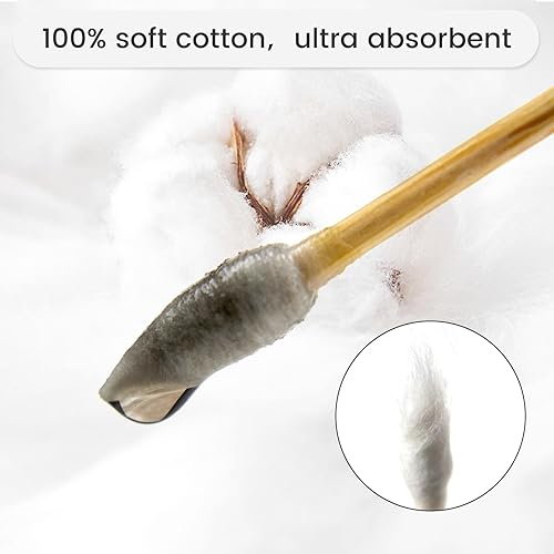 Vista 17 de 500 hisopos de algodón de 6 pulgadas con estuche de almacenamiento, hisopos de algodón resistentes sin pelusa con mango de bambú, hisopos de algodón