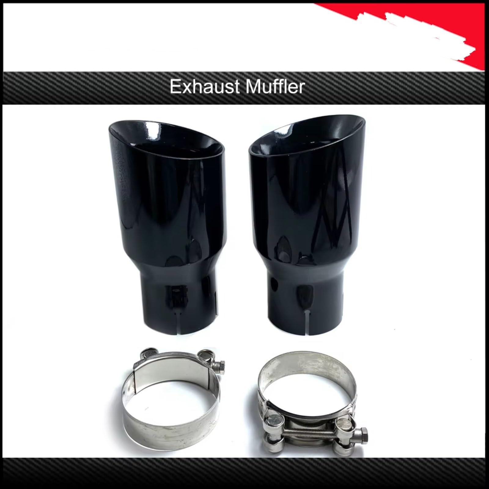 Terminales Escape Para Benz Serie Coche Modificado Acero Inoxidable Negro Brillante Tubo Escape Universal Bisel Edeg Silenciador Punta 1 Pieza(ID 60mm-OD 89mm)