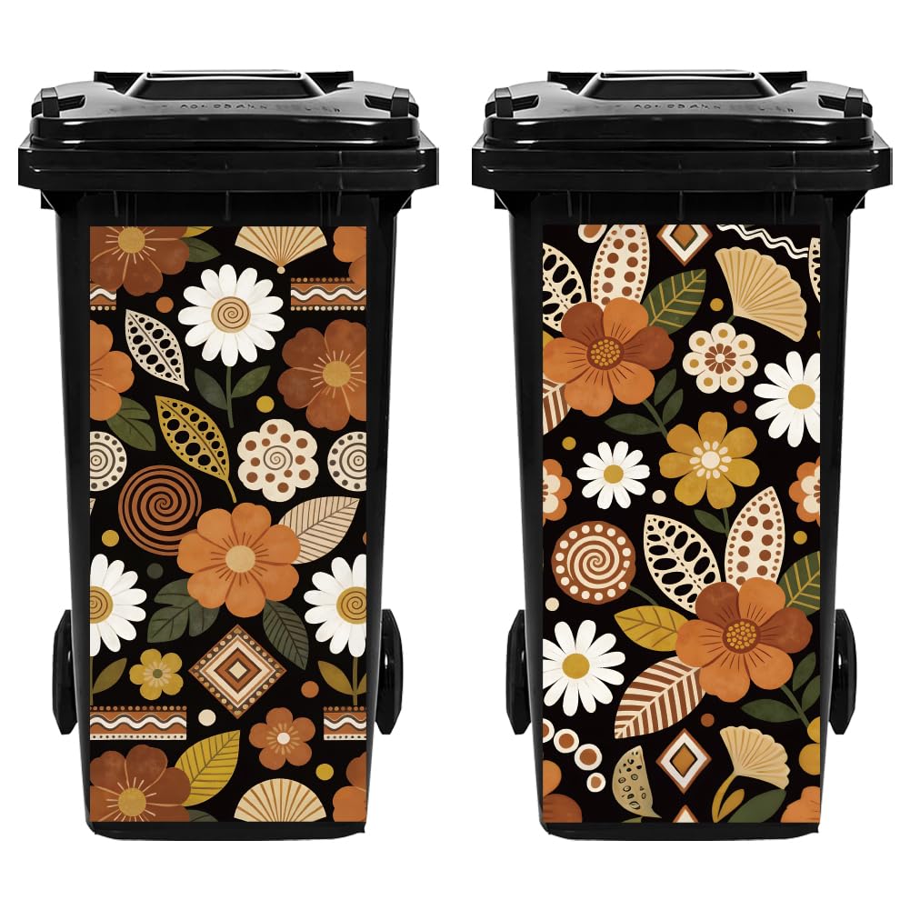 TNKBREEZE 2 Pcs Floral Decorative Trash Can Stickers 82x38cm Dustbin Stickers Decals Vintage Botanical Wheelie Bin Stickers for Trash Cans Bins Driveway Garden Outdoor Indoor Decoration