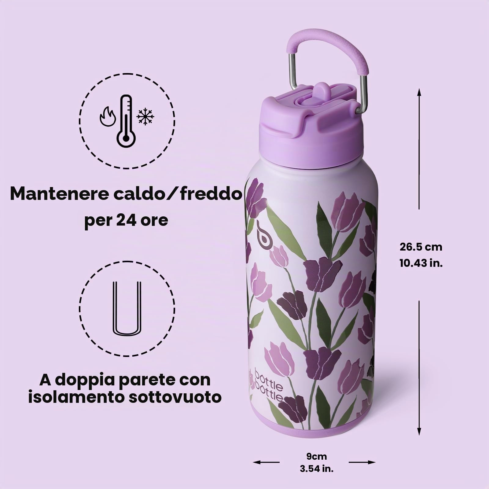 BOTTLE BOTTLE borraccia termica sport inox 32oz, cannuccia, portapillole