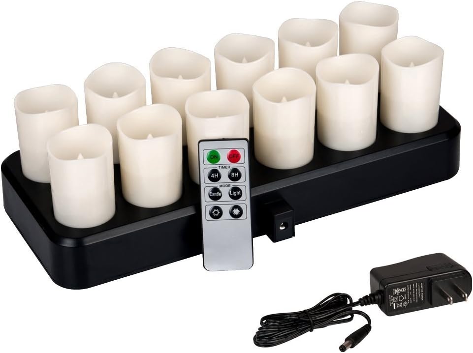 CD-VRC-12RF-WW Wireless Inductive Rechargeable LED Electric Candles, Flameless Flickering Tealight Votive Candles with Remote Timer Controller, Set of 12, Warm White Color