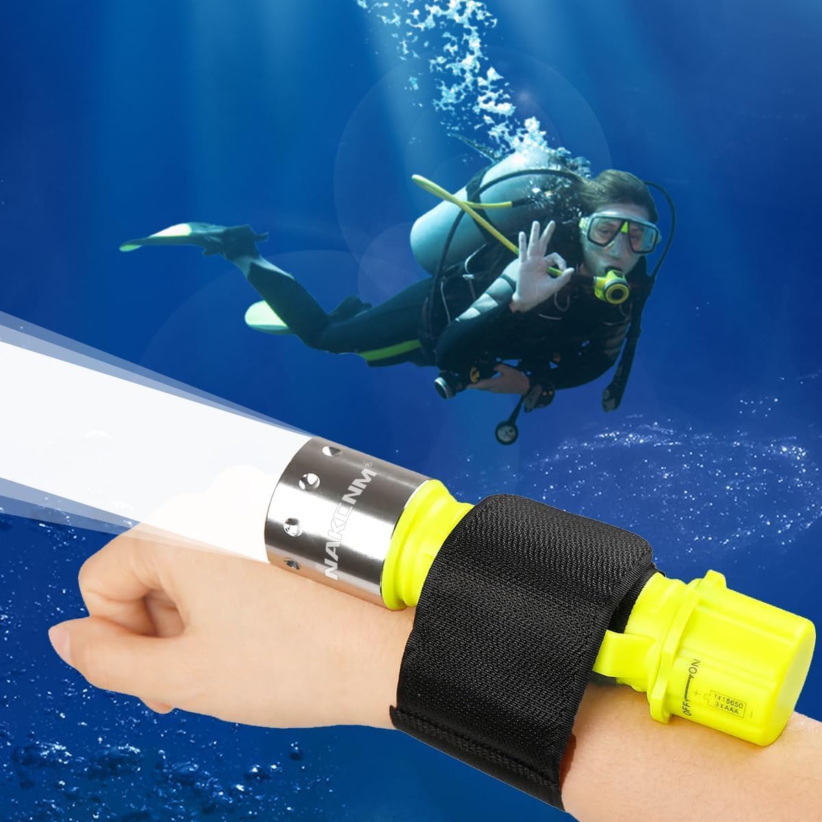 NAKCNM WishDeal 2 Pack Diving Flashlight Underwater LED Scuba Dive Lights Super Bright IPX8 Waterproof 3 Modes for Outdoor Activities with Rechargeable Battery and Charger