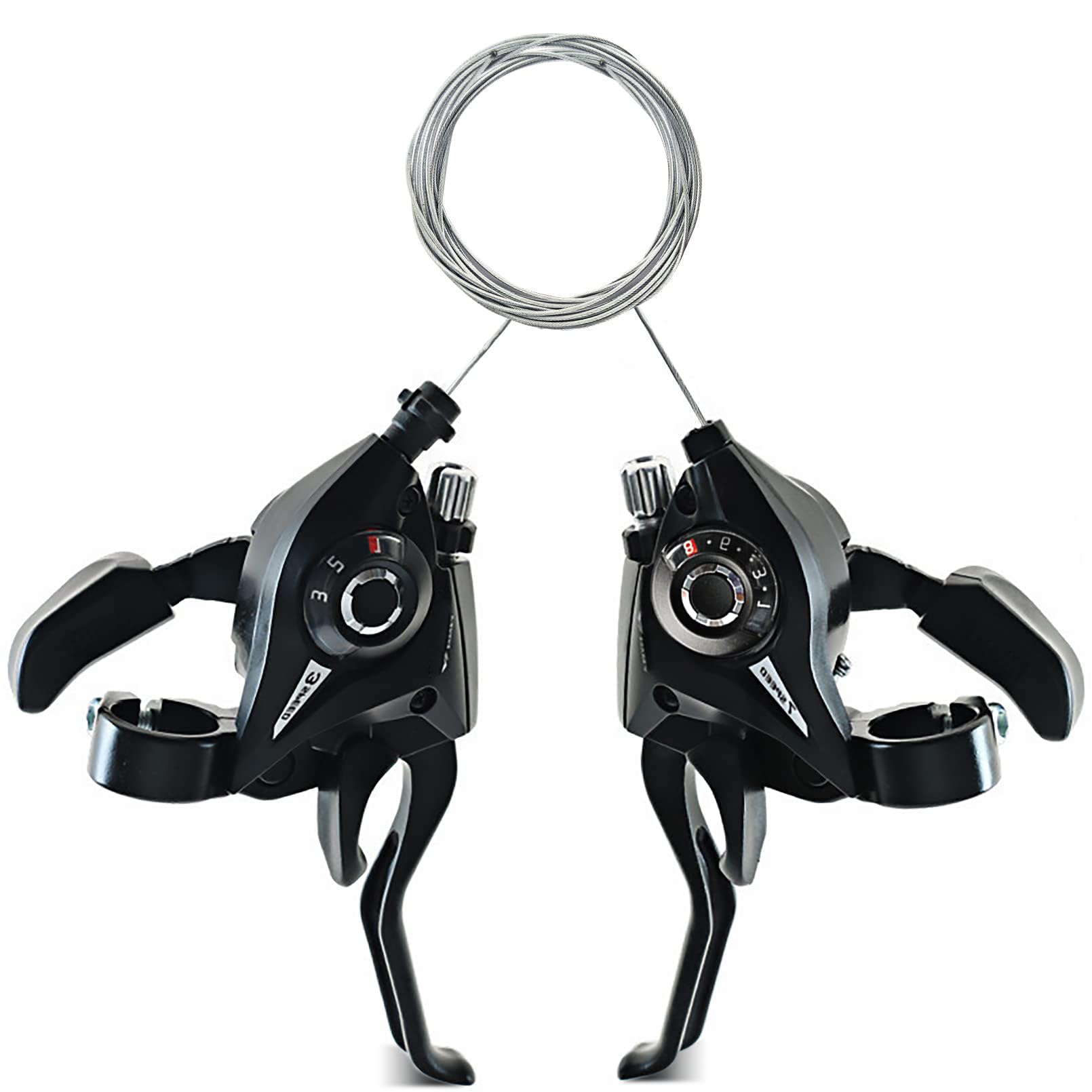 Bicycle Brake Levers Shifter, 3x8 24 Speed Mountain Bike shifters Set with Gear Indicator, Cable Thumb Derailleur Lever Transmission for Moutain Bike, Road Bike, MTB