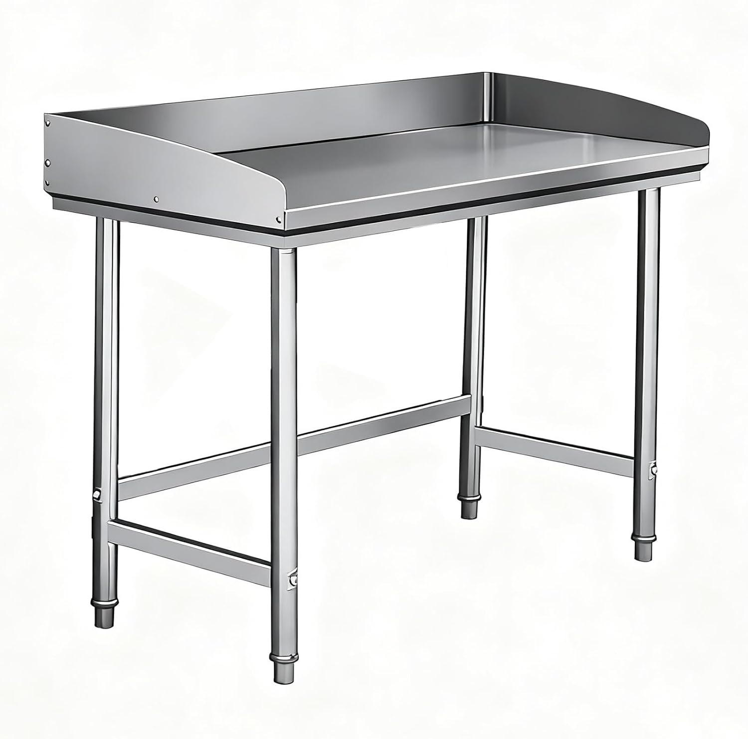 Stainless Steel Workbench Triangular Reinforced Structure Commercial Work Table Adjustable Legs with Thickened Columns Enhanced Load-Bearing Capacitility Kitchen with 3-Sided Guardrail Design