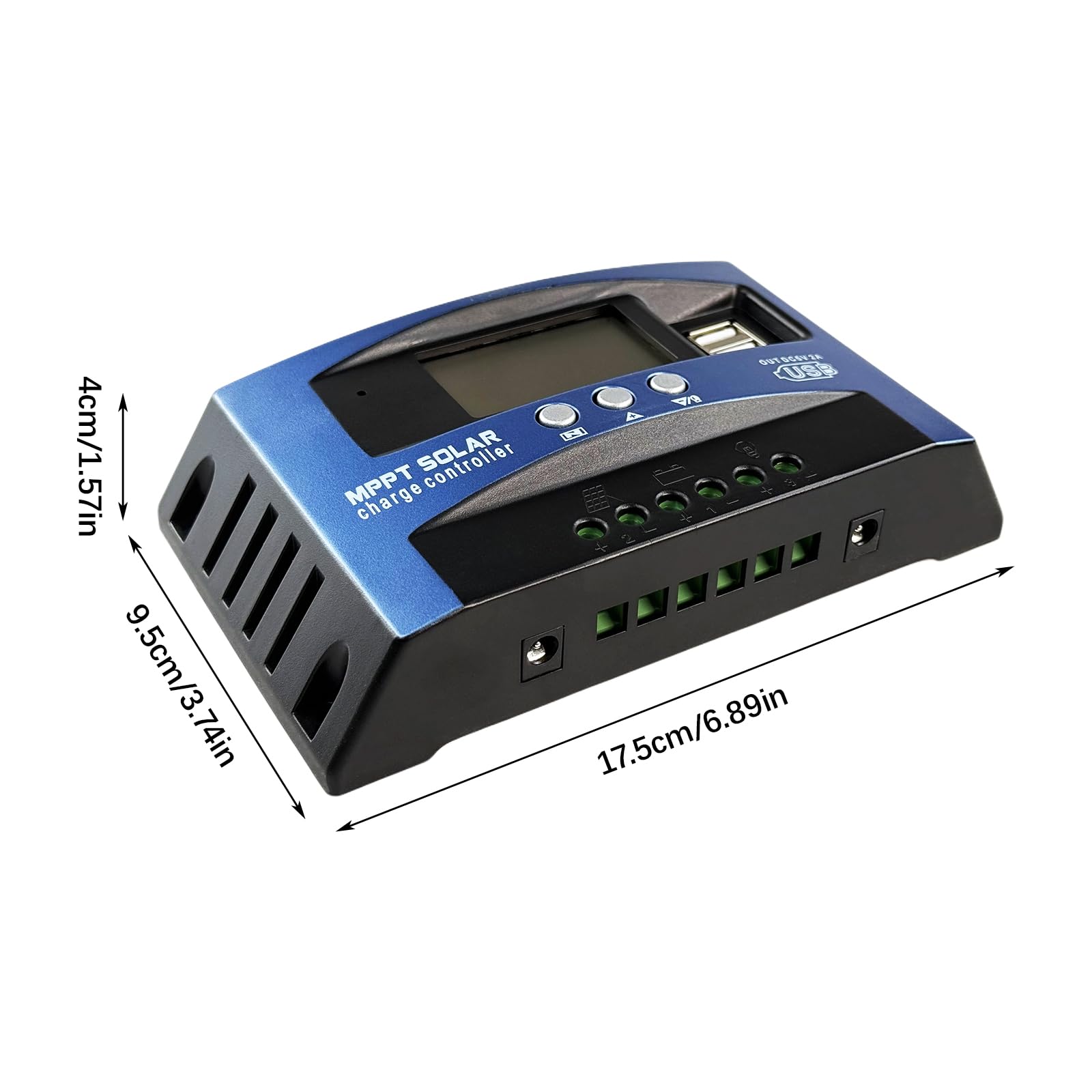 MPPT Solarladeregler, 12V/24V 100A Intelligenter Batterieladegerät Solarladeregler mit USB-LCD-Display, Dualer USB-Anschluss Negative Masse Controller Auto-Parameter Einstellbar mit LCD-Anzeige