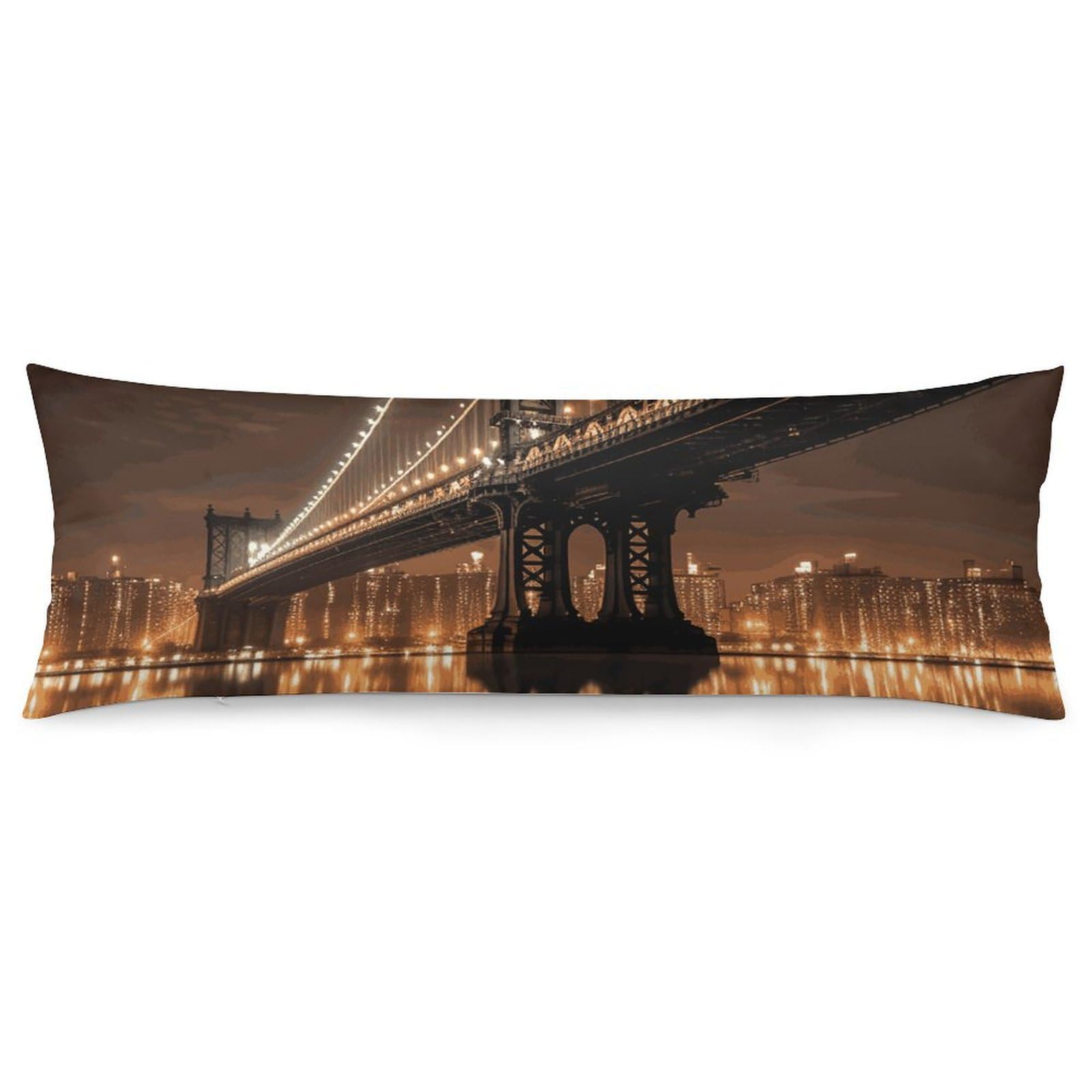 2 Pack Pillow Cases for Hair and Skin, Soft Breathable Pillow Case Covers with Hidden Zipper, New York Manhattan Bridge Night Pillowcase 20"x54" Pillow Covers for Sleeping Gift