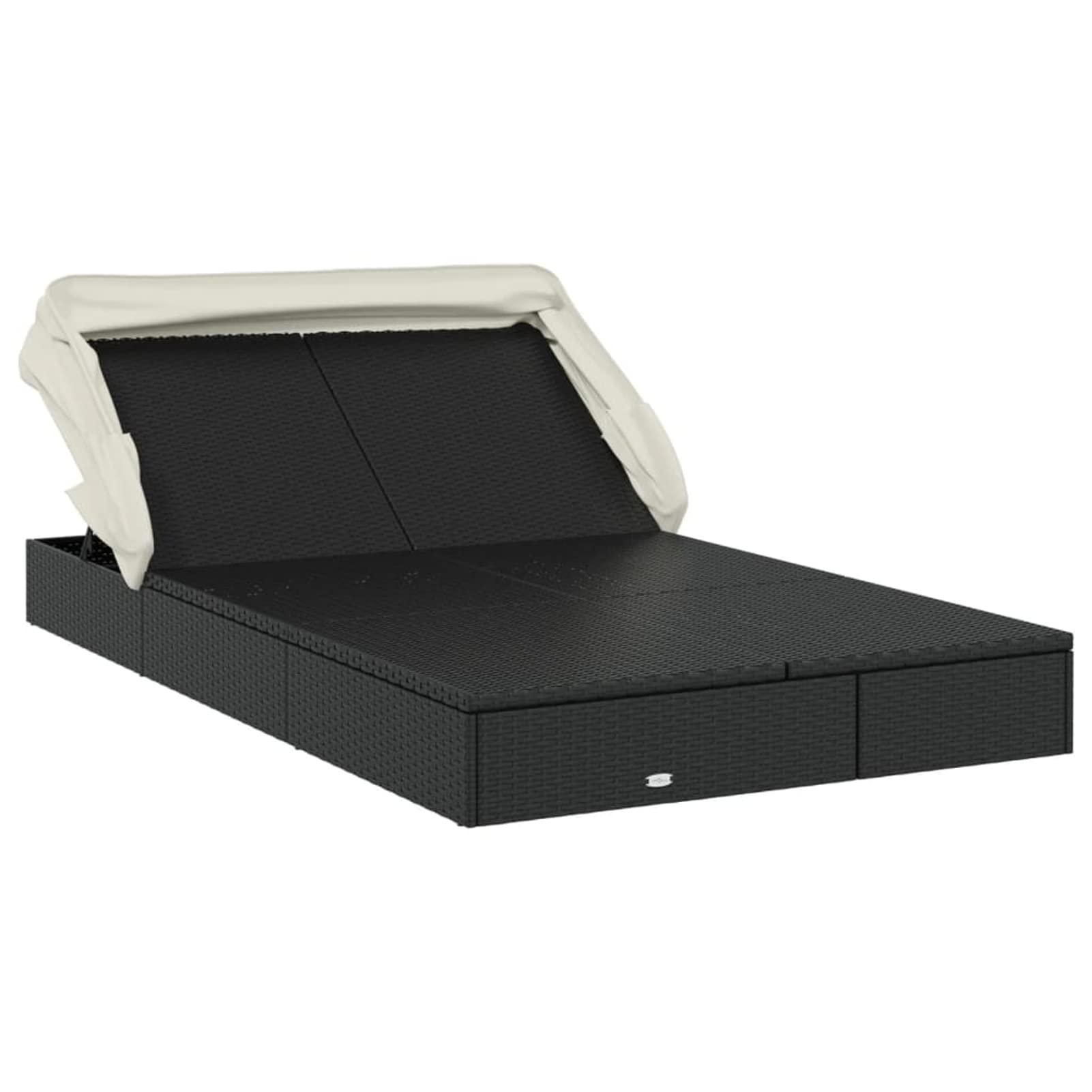 Homgoday Lit double toit pliable noir 213 x 118 x 97 cm en polyrotin, chaises longues, canapé-lit, chaises de jardin, lit de piscine, lit de jardin