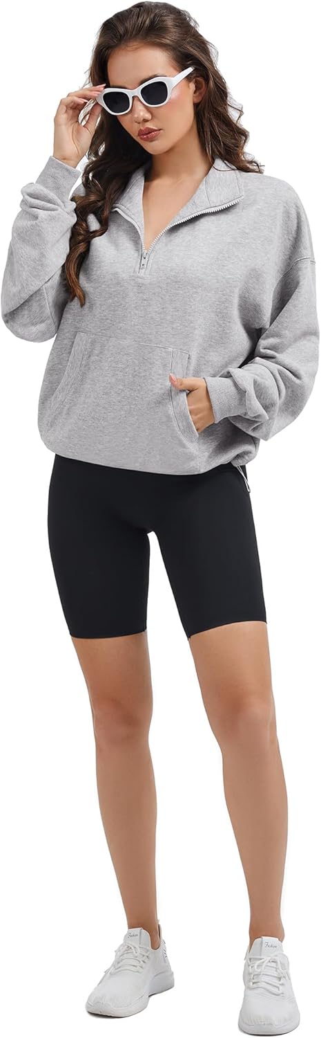 Florboom Women's Quarter Zip Oversized Sweatshirts Drawstring Casual Pullover Top with Pockets - Image 5
