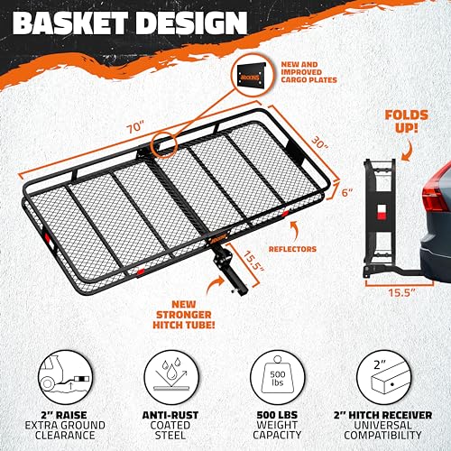 Mockins MA-HC-70X30-52 70 Inchx30 Inchx6 Inch Xxl Folding Trailer Hitch Cargo Carrier |500Lbs. Capacity All-Weather Luggage Rack thumb #2