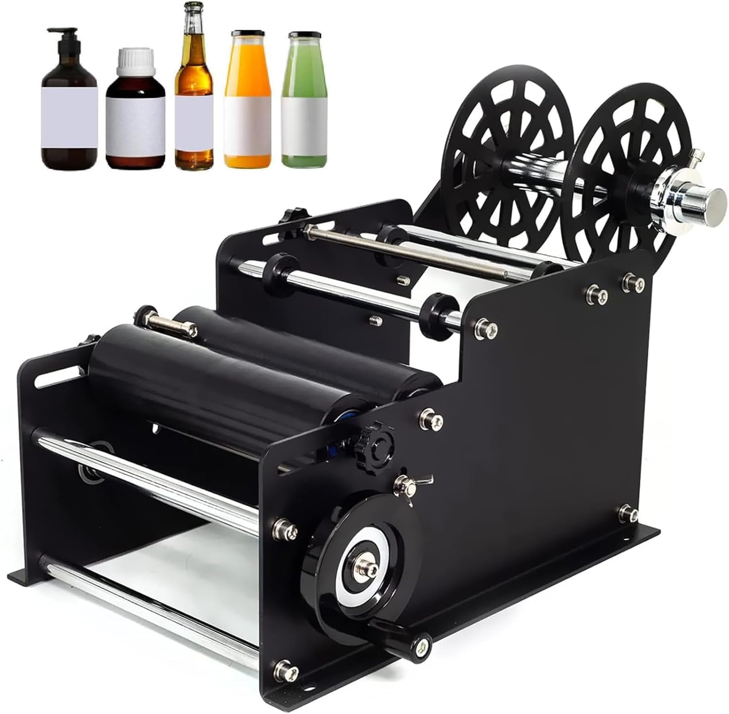 Etichettatrice manuale per bottiglie rotonde, 30 etichette/applicatore di etichette regolabile semiautomatico minimo per bottiglie da 15-120 mm